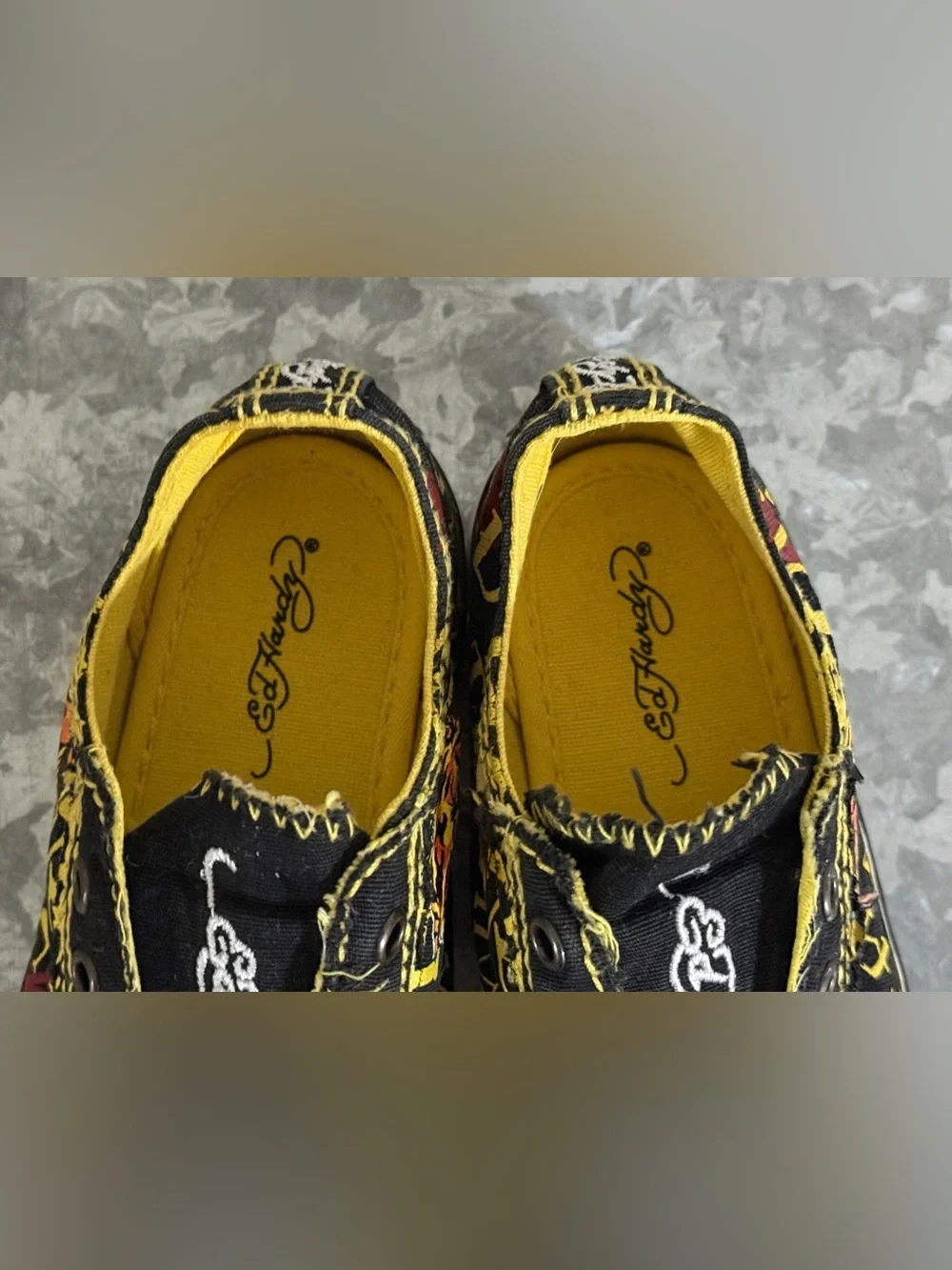 Ed Hardy Kids Black and Yellow Tattoo Graphic Slip-On Sneakers, Toddler Size 8